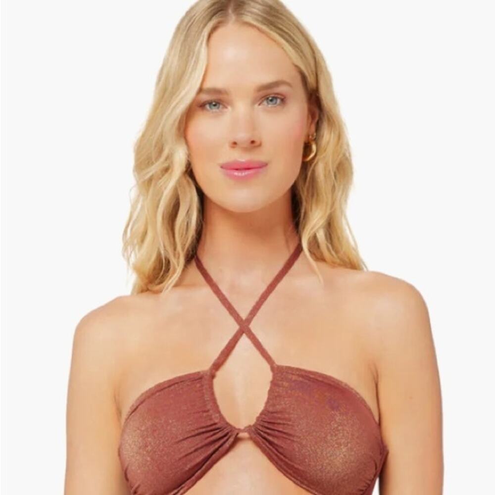 L*Space Dawn Metallic Brown Shimmer Bikini Top XL NWT